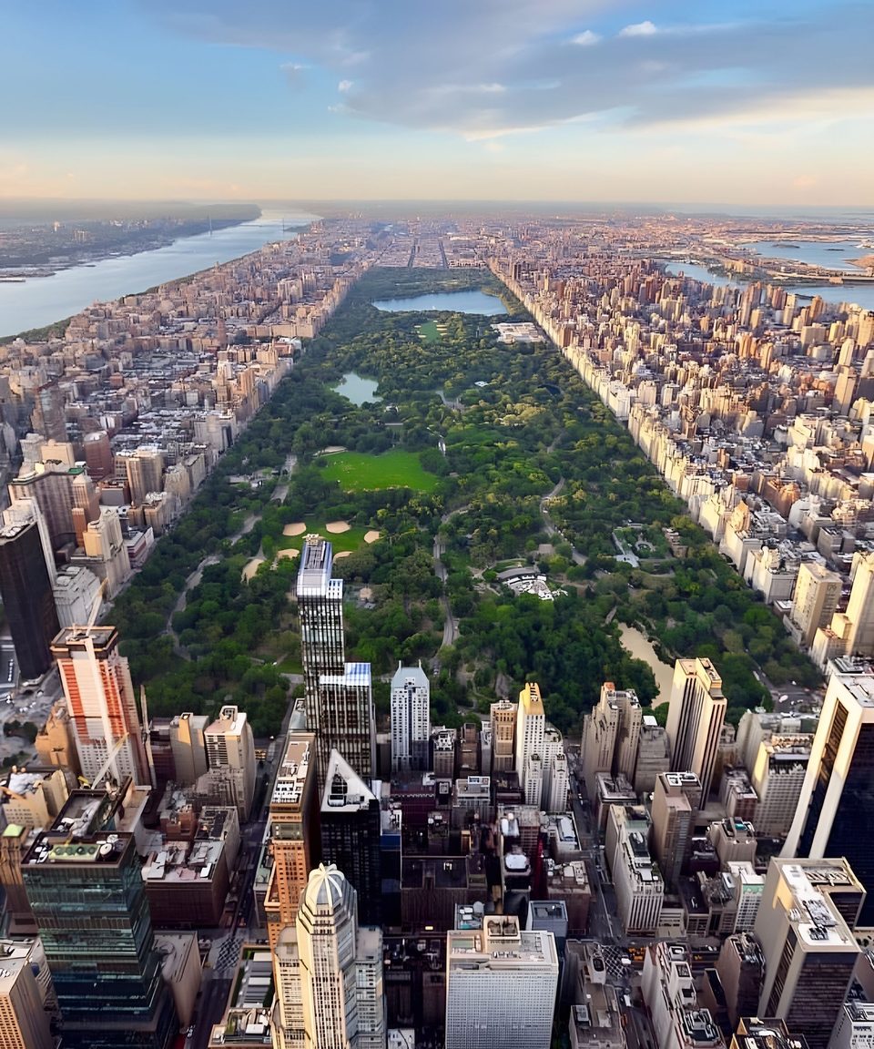 Aerial view of Central Park looking north from the Upper East Side